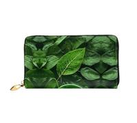 WXZYFP Green Leaf Nature Portefeuille long en cuir, impression double face, matériau en cuir microfibre, unisexe, imperméable et durable, noir, taille unique
