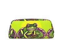 WXZYFP Grenouille dans un étang. La trousse est fabriquée en cuir croisé (PVC), doublure 100 % polyester et impression plein écran