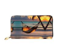 WXZYFP Hamac de plage coucher de soleil long portefeuille en cuir, impression double face, matériau en cuir microfibre, unisexe, imperméable et durable