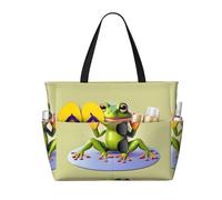 WXZYFP La grenouille amusante qui fait du yoga. C'est un sac de plage de grande capacité fabriqué en 100 % polyester et dispose de 7 poches qui peuvent contenir beaucoup d'articles. Noir, taille