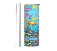 WXZYFP La tasse à paille droite Turtle and Fish de 590 ml (avec paille) a certains effets de conservation de la chaleur et du froid.