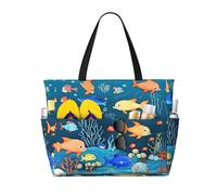 WXZYFP Le monde sous-marin bleu des poissons. C'est un sac de voyage de plage de grande capacité fabriqué en 100 % polyester et dispose de 7 poches qui peuvent contenir beaucoup d'articles. Noir