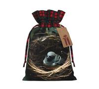 WXZYFP Little Bird Nest Colorblock Sac cadeau en lin avec cordon de serrage, 100 % polyester, adapté pour l'emballage cadeau de Noël