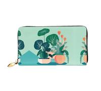 WXZYFP Long portefeuille d'intérieur en cuir avec motif de plantes vertes en pot, impression double face, cuir microfibre, unisexe, imperméable et durable