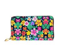 WXZYFP Long portefeuille en cuir à fleurs colorées, impression double face, matériau en cuir microfibre, unisexe, imperméable et durable