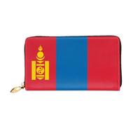 WXZYFP Long portefeuille en cuir avec drapeau mongol, impression double face, matériau en cuir microfibre, unisexe, imperméable et durable, noir, taille unique