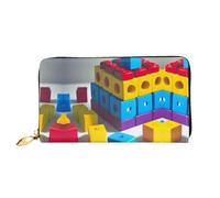 WXZYFP Long portefeuille en cuir coloré avec blocs de construction, impression double face, matériau en cuir microfibre, unisexe, imperméable et durable, noir, taille unique