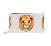 WXZYFP Long portefeuille en cuir de dessin animé mignon petit lion, impression double face, matériau en cuir microfibre, unisexe, imperméable et durable, noir, taille unique