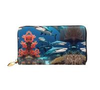 WXZYFP Long portefeuille en cuir de requin sous-marin corail, impression double face, matériau en cuir microfibre, unisexe, imperméable et durable