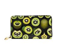 WXZYFP Long portefeuille en cuir kiwi vert, impression double face, matériau en cuir microfibre, unisexe, imperméable et durable