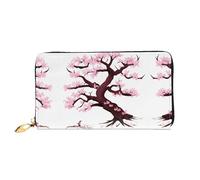 WXZYFP Long portefeuille en cuir motif cerisier en fleurs, impression double face, cuir microfibre, unisexe, imperméable et durable