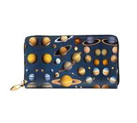 WXZYFP Long portefeuille en cuir Solar System Planets, impression double face, matériau en cuir microfibre, unisexe, imperméable et durable