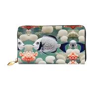 WXZYFP Long portefeuille en cuir White Tropical Fish avec impression double face, matériau en cuir microfibre, unisexe, imperméable et durable, noir, taille unique