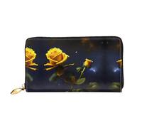 WXZYFP Long portefeuille en cuir Yellow Roses Starry Night avec impression double face, cuir microfibre, unisexe, imperméable et durable