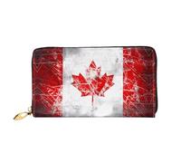 WXZYFP Long portefeuille rétro en cuir avec drapeau du Canada, impression double face, matériau en cuir microfibre, unisexe, imperméable et durable, noir, taille unique