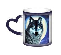 WXZYFP Loup sous la lune bleu. C'est une tasse qui change de couleur, noir pour le froid et blanc pour chaud, et plus durable après le lavage à la main. Pyjama pour femme à manches courtes, haut de