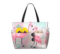 WXZYFP Love Flamingo C'est un sac de plage de grande capacité fabriqué en 100 % polyester et dispose de 7 poches qui peuvent contenir beaucoup d'articles. Noir, taille unique