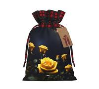 WXZYFP Magnifique sac cadeau en lin avec cordon de serrage et motif roses jaunes, 100 % polyester, adapté pour l'emballage cadeau de Noël