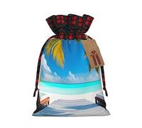WXZYFP Maldives Holidays Colorblock Sac cadeau en lin avec cordon de serrage, 100 % polyester, adapté pour l'emballage cadeau de Noël