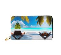 WXZYFP Maldives Holidays Portefeuille long en cuir, impression double face, matériau en cuir microfibre, unisexe, imperméable et durable, noir, taille unique
