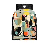 WXZYFP Mid-Century Modern Art Cat Sac à dos intégral imprimé sur un seul côté, adapté pour les voyages, le sport, le travail, tissu imperméable, noir, taille unique