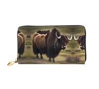 WXZYFP Mighty Highland Yak Leather Long portefeuille impression double face en cuir microfibre, unisexe, imperméable et durable, noir, taille unique