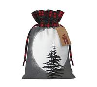 WXZYFP Moon Pine Tree Colorblock Sac cadeau en lin avec cordon de serrage, 100 % polyester, adapté pour l'emballage cadeau de Noël