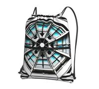 WXZYFP Octagon Building Outdoor Leisure Sac à dos zippé avec cordon de serrage, tissu imperméable, matériau léger, unisexe, noir, taille unique