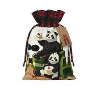 WXZYFP Pandas of Father and Son Colorblock Sac cadeau en lin avec cordon de serrage, 100 % polyester, adapté pour l'emballage cadeau de Noël
