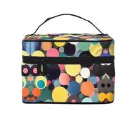 WXZYFP Peinture abstraite de cercles Trousse de maquillage portable multifonction avec design interne et externe, facile à organiser diverses fournitures.