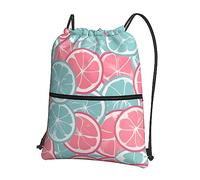 WXZYFP Pink Blue Citrus Slices Outdoor Leisure Zipper Drawstring Backpack Waterproof Fabric Lightweight Material Unisex Black One Size