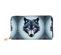 WXZYFP Portefeuille long en cuir à tête de loup féroce, impression double face, matériau en cuir microfibre, unisexe, imperméable et durable, noir, taille unique