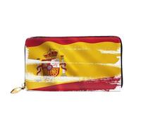 WXZYFP Portefeuille long en cuir avec drapeau de l'Espagne, impression double face, matériau en cuir microfibre, unisexe, imperméable et durable, noir, taille unique
