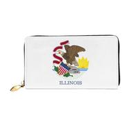 WXZYFP Portefeuille long en cuir avec drapeau de l'État de l'Illinois, impression double face, matériau en cuir microfibre, unisexe, imperméable et durable, noir, taille unique