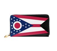 WXZYFP Portefeuille long en cuir avec drapeau de l'État de l'Ohio, impression double face, matériau en cuir microfibre, unisexe, imperméable et durable, noir, taille unique
