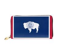WXZYFP Portefeuille long en cuir avec drapeau de l'État du Wyoming, impression double face, matériau en cuir microfibre, unisexe, imperméable et durable