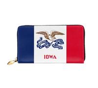 WXZYFP Portefeuille long en cuir avec drapeau de l'Iowa, impression double face, matériau en cuir microfibre, unisexe, imperméable et durable