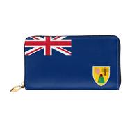 WXZYFP Portefeuille long en cuir avec drapeau des îles Turques et Caïques, impression double face, matériau en cuir microfibre, unisexe, imperméable et durable, noir, taille unique