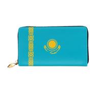 WXZYFP Portefeuille long en cuir avec drapeau du Kazakhstan, impression double face, matériau en cuir microfibre, unisexe, imperméable et durable