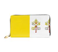 WXZYFP Portefeuille long en cuir avec drapeau du Vatican, impression double face, matériau en cuir microfibre, unisexe, imperméable et durable, noir, taille unique