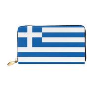 WXZYFP Portefeuille long en cuir avec drapeau grec, impression double face, matériau en cuir microfibre, unisexe, imperméable et durable, noir, taille unique