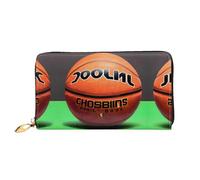WXZYFP Portefeuille long en cuir avec fond de basket-ball, impression double face, matériau en cuir microfibre, unisexe, imperméable et durable, noir, taille unique