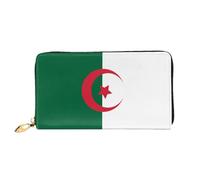 WXZYFP Portefeuille long en cuir avec motif drapeau de l'Algérie, impression double face, matériau en cuir microfibre, unisexe, imperméable et durable