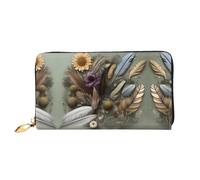 WXZYFP Portefeuille long en cuir avec motif fleur de plume, impression double face, matériau en cuir microfibre, unisexe, imperméable et durable