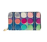 WXZYFP Portefeuille long en cuir avec palette de couleurs rondes, impression double face, cuir microfibre, unisexe, imperméable et durable