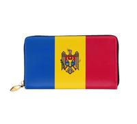 WXZYFP Portefeuille long en cuir drapeau de la Moldavie, impression double face, matériau en cuir microfibre, unisexe, imperméable et durable, noir, taille unique