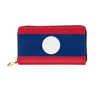WXZYFP Portefeuille long en cuir Flag of Laos, impression double face, matériau en cuir microfibre, unisexe, imperméable et durable, noir, taille unique