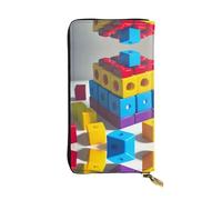 WXZYFP Portefeuille long en cuir imprimé double face avec blocs de construction colorés, unisexe, 12 emplacements pour cartes de crédit, 3 emplacements pour espèces