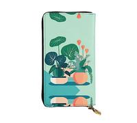 WXZYFP Portefeuille long en cuir imprimé double face avec motif de plantes vertes de dessin animé, unisexe, 12 emplacements pour cartes de crédit, 3 emplacements pour espèces