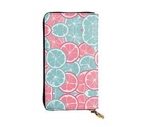WXZYFP Portefeuille long en cuir imprimé double face avec tranches d'agrumes rose, bleu, unisexe, 12 emplacements pour cartes de crédit, 3 emplacements pour espèces